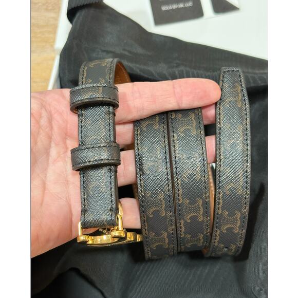 CELINE Small Triomphe Belt 18mm Brown Triomphe Canvas Tan Size 90 NIB main image 4